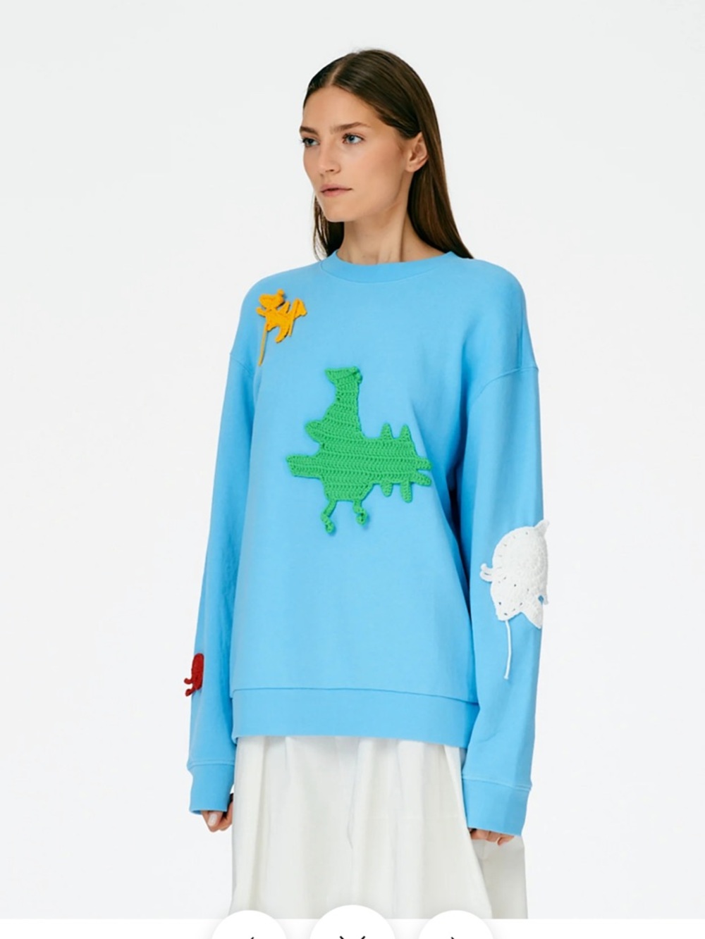 Tibi Crochet Appliques Series Sweatshirt, M, pale turquoise blue, like new - Picture 3 of 8